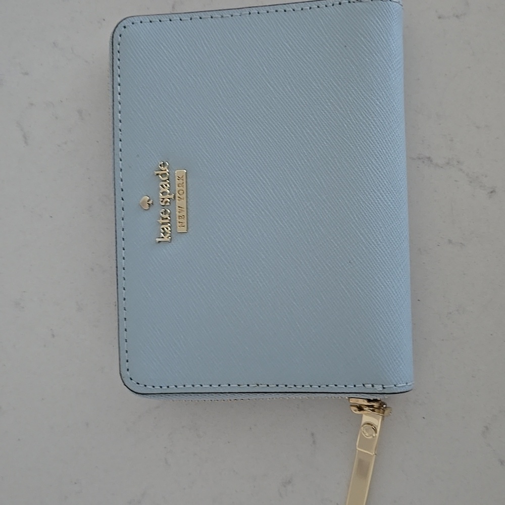 Kate Spade Sky Blue Wallet with Gold Accents
